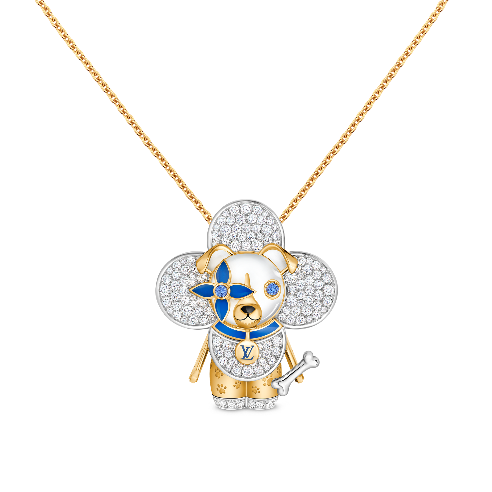 Vivienne Dog Pendant, Yellow Gold, White Gold, Lacquer, Diamonds